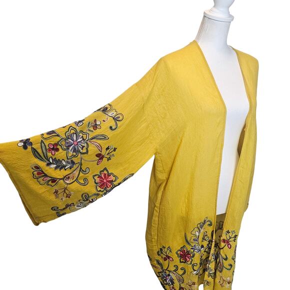 Three Bird Nest Mustard‎ Yellow Mustard Sheer Floral Boho Kimono One Size ? - Picture 2 of 8